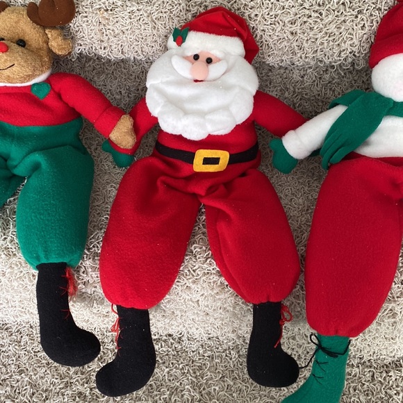 Xmas Christmas Holiday Long Legged Reindeer Snowman Santa Claus Plush Dolls Set - Picture 3 of 12